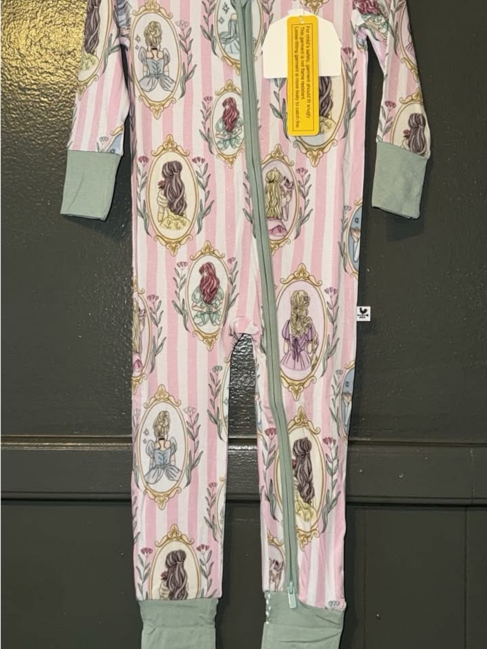 BAMBOO Pink Striped Princess Portrait Zip One-Piece Footie